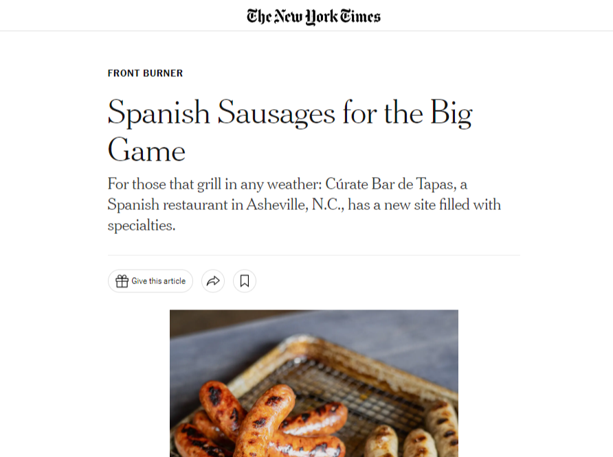 The NYT Highlights Cúrate Sausages