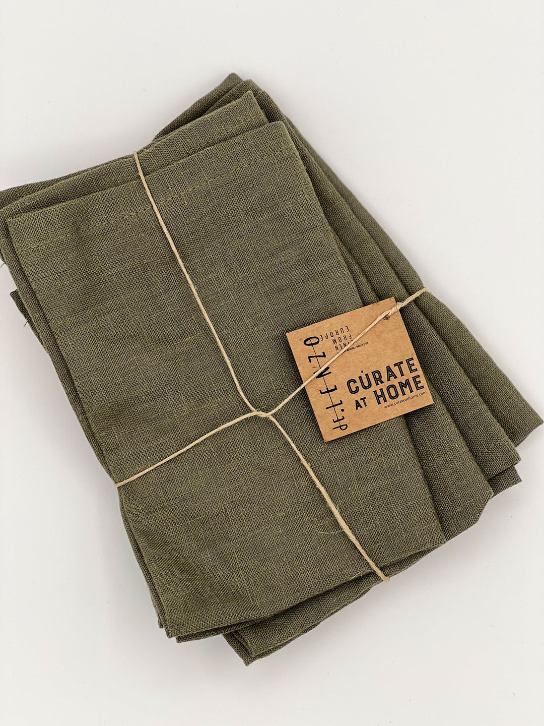 100% Washed Linen Cocktail Napkins - Olive with Classic Hemstitch (Set of 4)