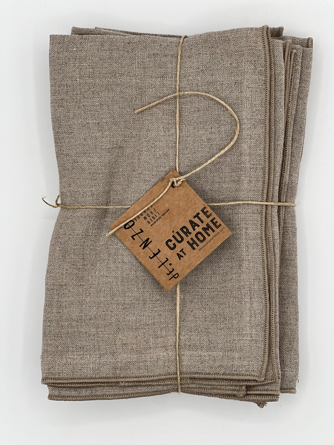 100% Washed Linen Cocktail Napkins - Natural with Merrow-Stitch (Set of 4)