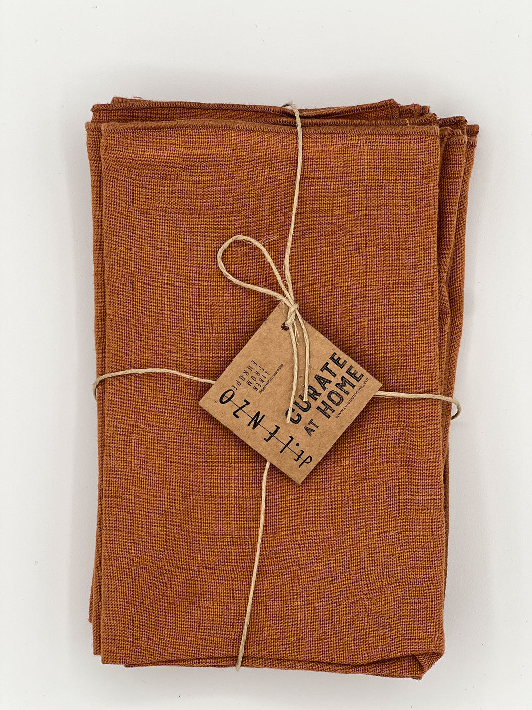 100% Washed Linen Cocktail Napkins - Terracotta with Merrow-Stitch (Set of 4)