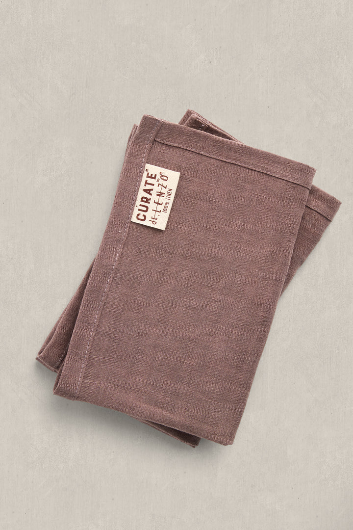 100% Washed Linen Cocktail Napkins - Eggplant With Classic Hemstitch (Set of 4)