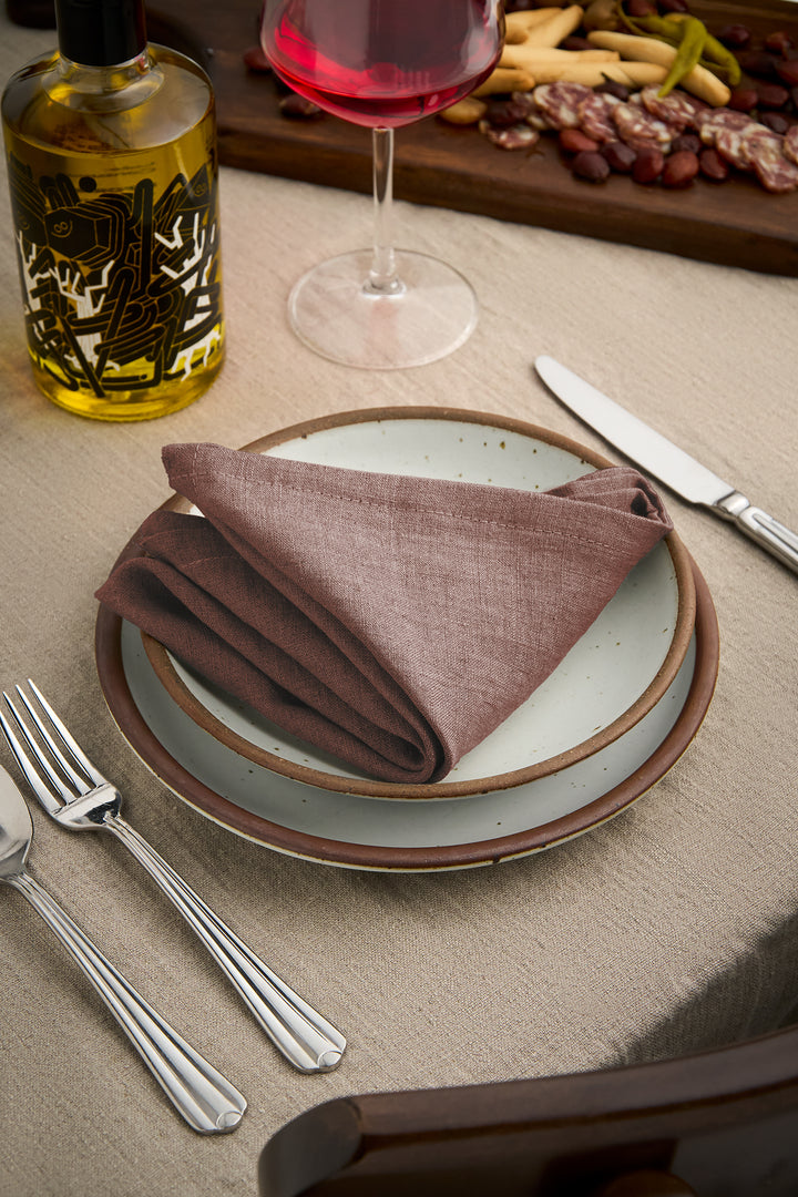 100% Washed Linen Cocktail Napkins - Eggplant With Classic Hemstitch (Set of 4)