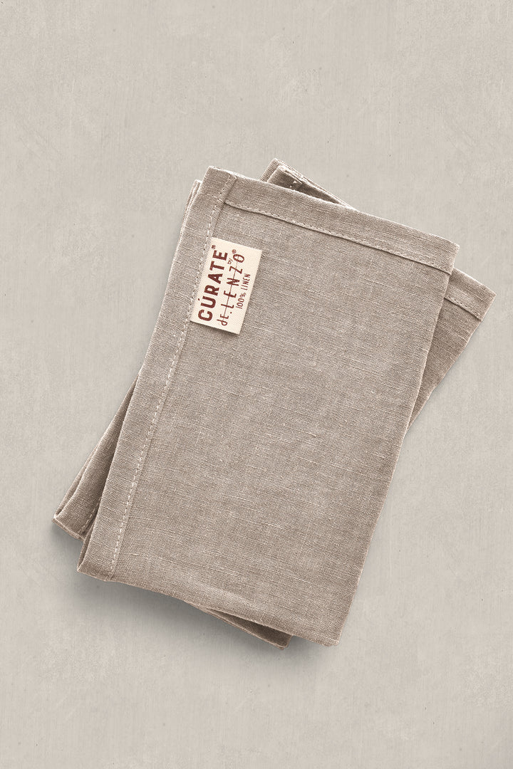 100% Washed Linen Cocktail Napkins - Natural with Classic Hemstitch (Set of 4)