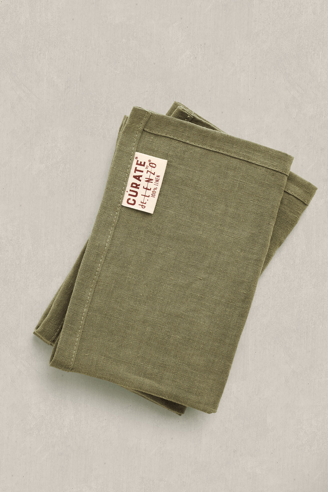 100% Washed Linen Cocktail Napkins - Olive with Classic Hemstitch (Set of 4)
