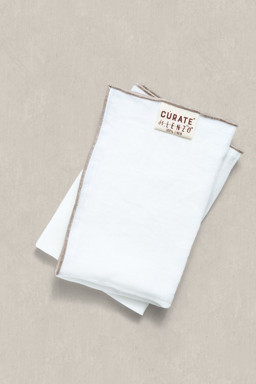 100% Washed Linen Cocktail Napkins - White with Natural Merrow-Stitch Trim (Set of 4)